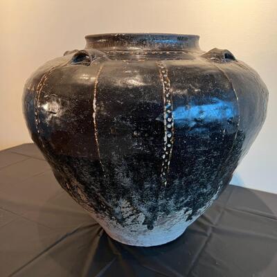 Rare Large Martaban Jar Circa 1600 with Dark Black Brown Glaze