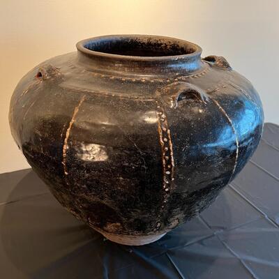 Rare Large Martaban Jar Circa 1600 with Dark Black Brown Glaze