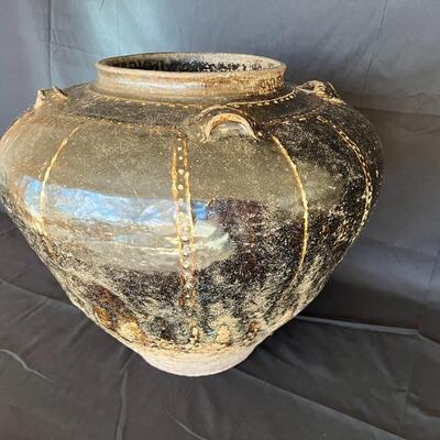 Rare Large Martaban Jar Circa 1600 with Dark Black Brown Glaze