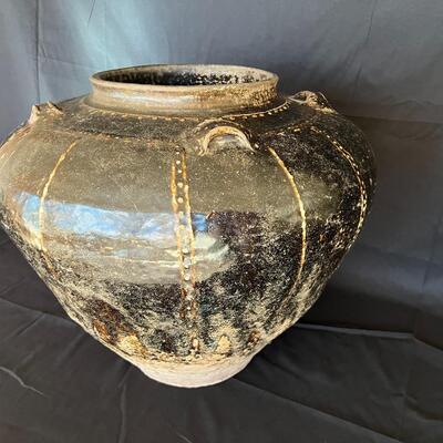 Rare Large Martaban Jar Circa 1600 with Dark Black Brown Glaze