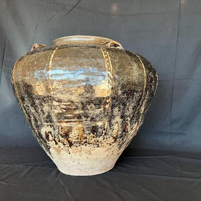 Rare Large Martaban Jar Circa 1600 with Dark Black Brown Glaze
