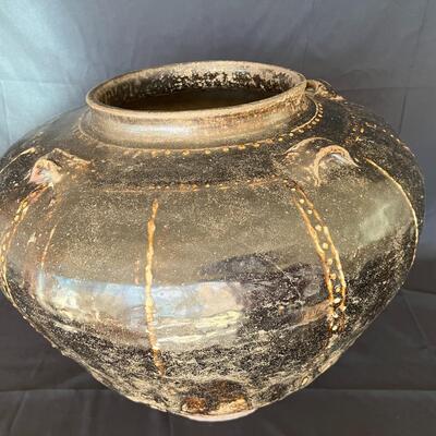 Rare Large Martaban Jar Circa 1600 with Dark Black Brown Glaze