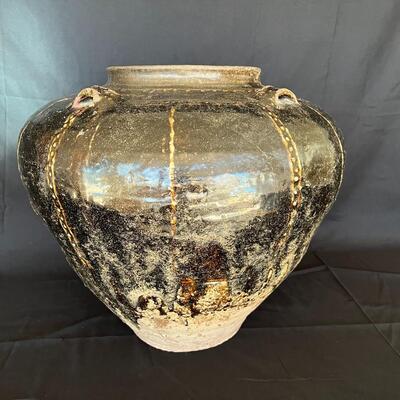 Rare Large Martaban Jar Circa 1600 with Dark Black Brown Glaze