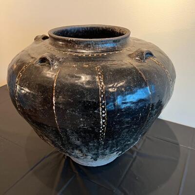 Rare Large Martaban Jar Circa 1600 with Dark Black Brown Glaze