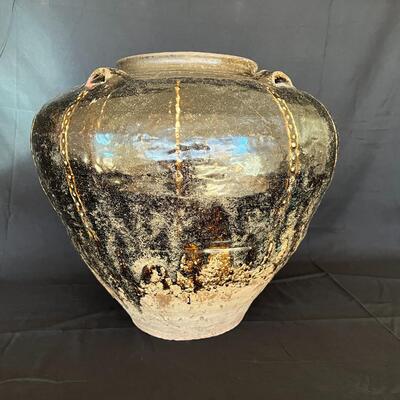Rare Large Martaban Jar Circa 1600 with Dark Black Brown Glaze