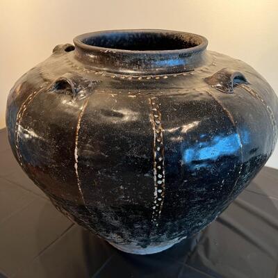 Rare Large Martaban Jar Circa 1600 with Dark Black Brown Glaze