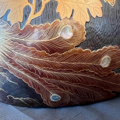 Beautiful Antique Kiri Wood Hibachi with Makie and Copper Metal Insert