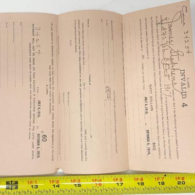 1865 CIVIL WAR DISCHARGE PAPER & 1910 INVALID VOUCHER - JAMES STEPHENS, MINNESOTA INFANTRY 8TH REGIMENT COMPANY F