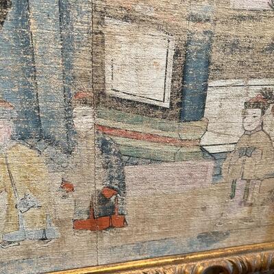 Antique Ancestral Painting of Chinese Family on Canvas