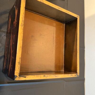 Pair of Antique Japanese Stacking Black Lacquer Boxes with Red and Gold Painted Design