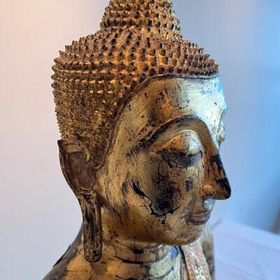 Antique Thai Gilt Lacquered Bronze Seated Meditation Buddha Statue