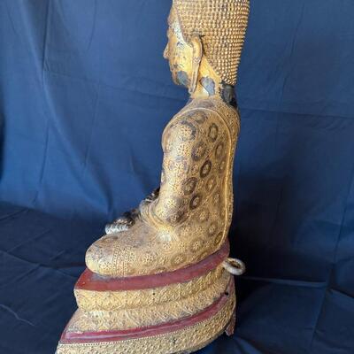 Antique Thai Gilt Lacquered Bronze Seated Meditation Buddha Statue