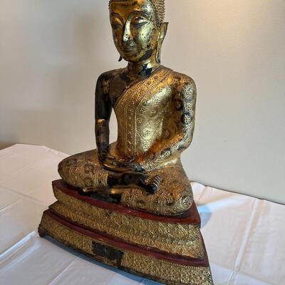 Antique Thai Gilt Lacquered Bronze Seated Meditation Buddha Statue
