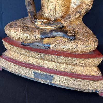 Antique Thai Gilt Lacquered Bronze Seated Meditation Buddha Statue