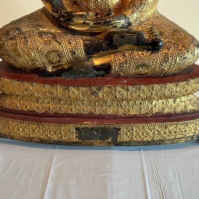Antique Thai Gilt Lacquered Bronze Seated Meditation Buddha Statue