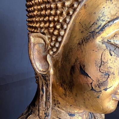 Antique Thai Gilt Lacquered Bronze Seated Meditation Buddha Statue
