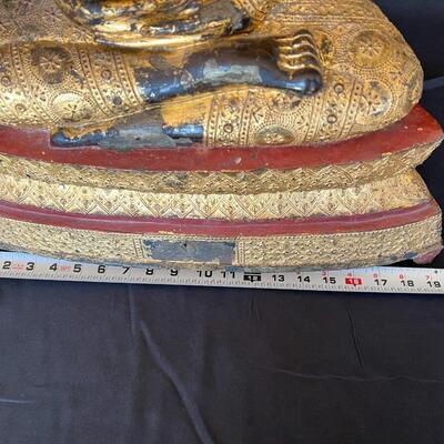 Antique Thai Gilt Lacquered Bronze Seated Meditation Buddha Statue