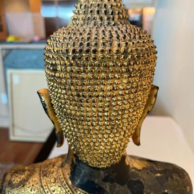 Antique Thai Gilt Lacquered Bronze Seated Meditation Buddha Statue
