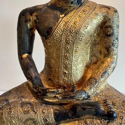 Antique Thai Gilt Lacquered Bronze Seated Meditation Buddha Statue