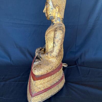 Antique Thai Gilt Lacquered Bronze Seated Meditation Buddha Statue