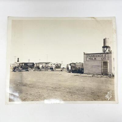 LARGE ANTIQUE PHOTOGRAPH OF PANHANDLE MILK COMPANY BUILDING & TRUCKS - TEXAS?