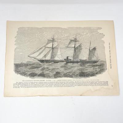 LARGE ANTIQUE CIVIL WAR BOOK PAGE - CONFEDERATE STEAMER â€œATLANTAâ€