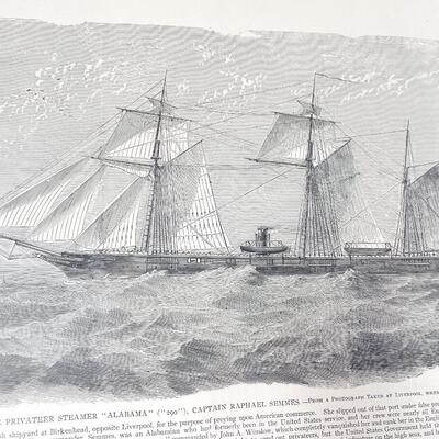 LARGE ANTIQUE CIVIL WAR BOOK PAGE - CONFEDERATE STEAMER â€œATLANTAâ€