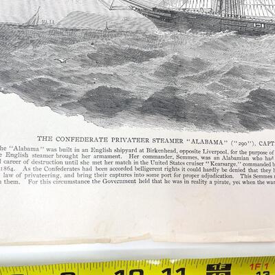LARGE ANTIQUE CIVIL WAR BOOK PAGE - CONFEDERATE STEAMER â€œATLANTAâ€