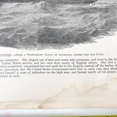 LARGE ANTIQUE CIVIL WAR BOOK PAGE - CONFEDERATE STEAMER â€œATLANTAâ€