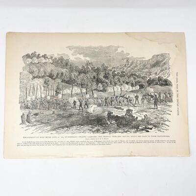 LARGE ANTIQUE CIVIL WAR BOOK PAGE - SHERMAN AT KULP HOUSE/