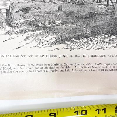 LARGE ANTIQUE CIVIL WAR BOOK PAGE - SHERMAN AT KULP HOUSE/
