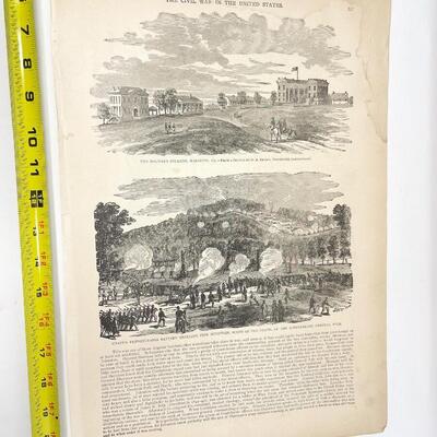LARGE ANTIQUE CIVIL WAR BOOK PAGE - SHERMAN AT KULP HOUSE/