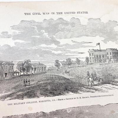 LARGE ANTIQUE CIVIL WAR BOOK PAGE - SHERMAN AT KULP HOUSE/