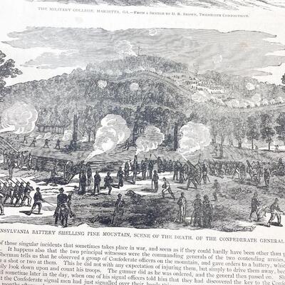 LARGE ANTIQUE CIVIL WAR BOOK PAGE - SHERMAN AT KULP HOUSE/