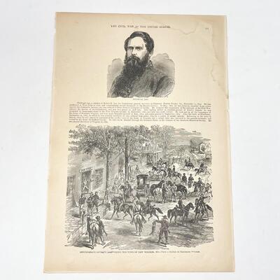 LARGE ANTIQUE CIVIL WAR BOOK PAGE - FITZHUGH LEE/CONFEDERATE CALVARY