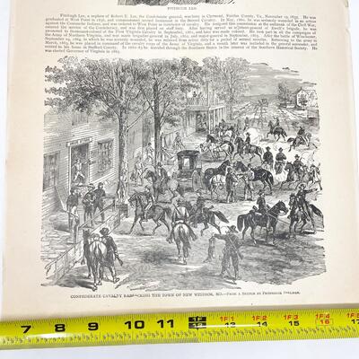 LARGE ANTIQUE CIVIL WAR BOOK PAGE - FITZHUGH LEE/CONFEDERATE CALVARY