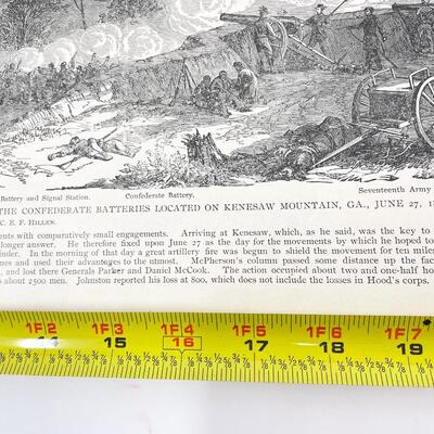 LARGE ANTIQUE CIVIL WAR BOOK PAGE - KENESAW MOUNTAIN/GENERAL KILPATRICK