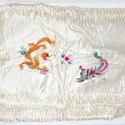 VINTAGE SILK ORIENTAL EMBROIDERED PILLOW SHAMS - SET OF 2