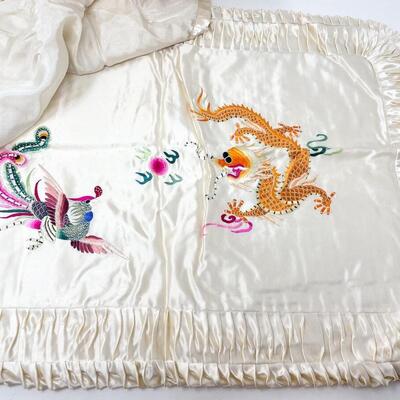 VINTAGE SILK ORIENTAL EMBROIDERED PILLOW SHAMS - SET OF 2