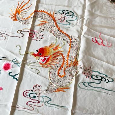 VINTAGE SILK ORIENTAL EMBROIDERED FABRIC/QUILT TOPPER