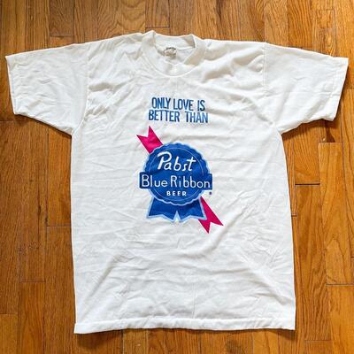 VINTAGE PABST BLUE RIBBON BEER T-SHIRT - SIZE L