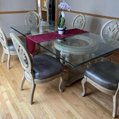 Schnadig Empire Dining Room Set Table 6 leather Chairs W/ Custom Table Pads retails $6k on sale $1750
