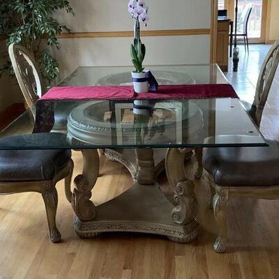 Schnadig Empire Dining Room Set Table 6 leather Chairs W/ Custom Table Pads retails $6k on sale $1750
