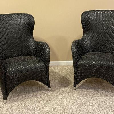 Vintage Designer black woven leather rattan lounge chair Italian Pair chairs retail $7500 on sale for $1650
