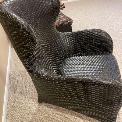 Vintage Designer black woven leather rattan lounge chair Italian Pair chairs retail $7500 on sale for $1650
