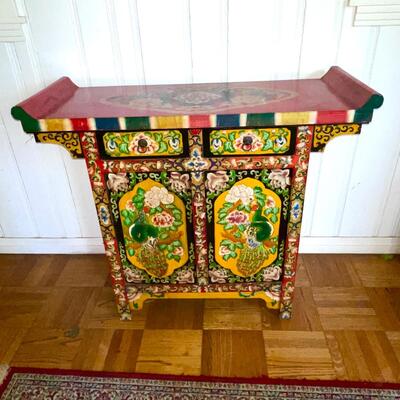 LOT 10  FOLK-ART PAINTED MODERN REPRODUCTION ALTER TABLE