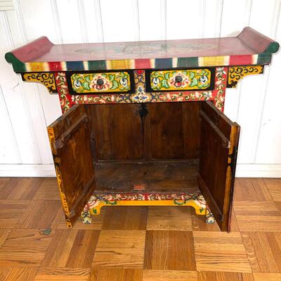 LOT 10  FOLK-ART PAINTED MODERN REPRODUCTION ALTER TABLE
