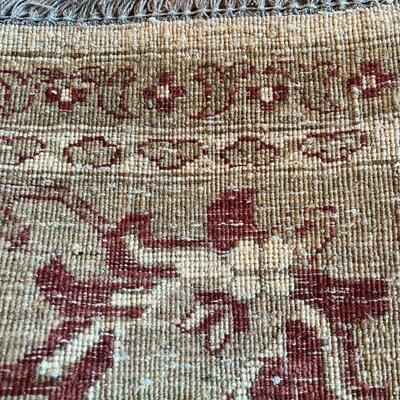 Beautiful Hand Woven Tan and Burgandy European Traditional Area Rug