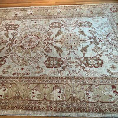 Beautiful Hand Woven Tan and Burgandy European Traditional Area Rug