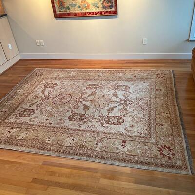 Beautiful Hand Woven Tan and Burgandy European Traditional Area Rug